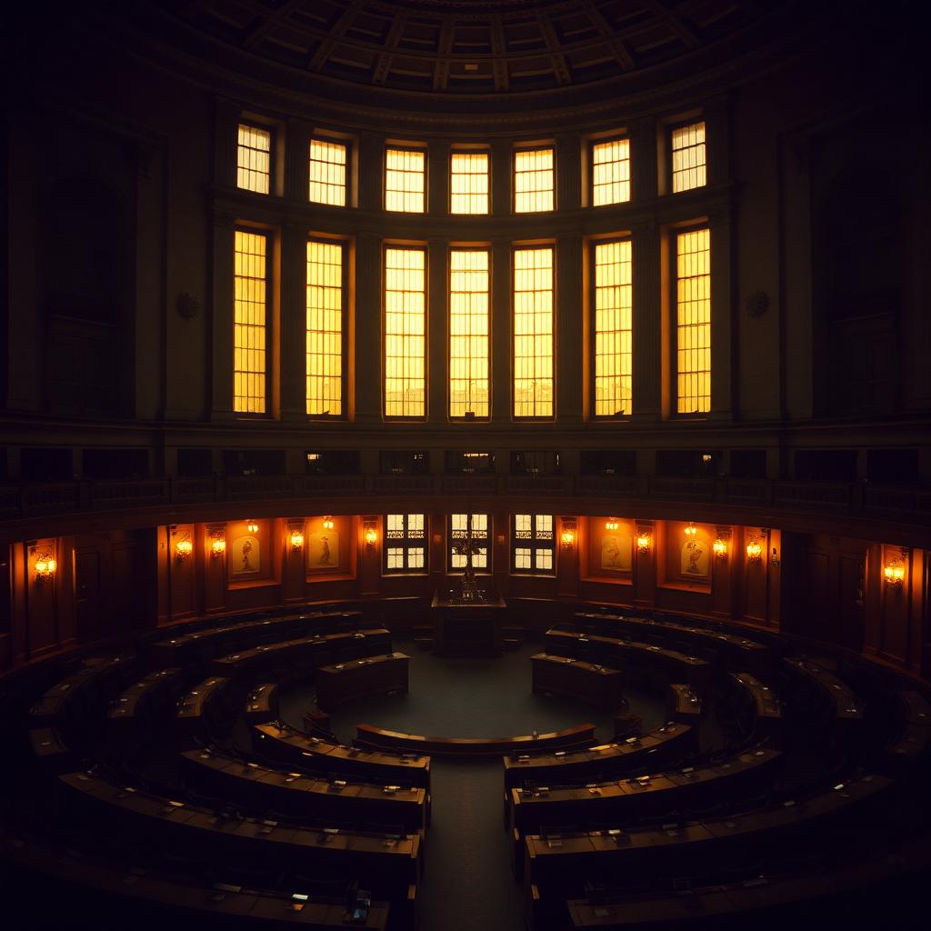 Hémicycle de l'Assemblée nationale à la lumière du soir